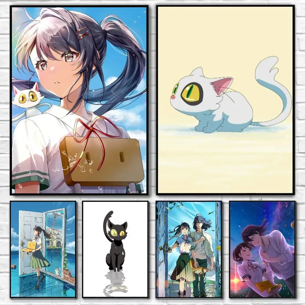 Anime Suzume  Poster Self-adhesive Art Waterproof Paper Sticker Coffee House Bar Room Wall Decor