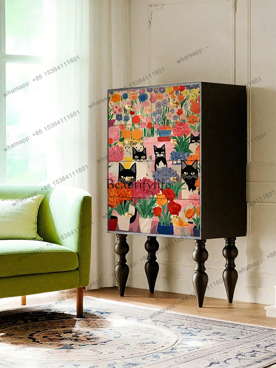 Customizable Five-Drawer Cabinet Bedroom Storage Organizer Home Solid Wood Living Room Entryway Wall Display Cabinet
