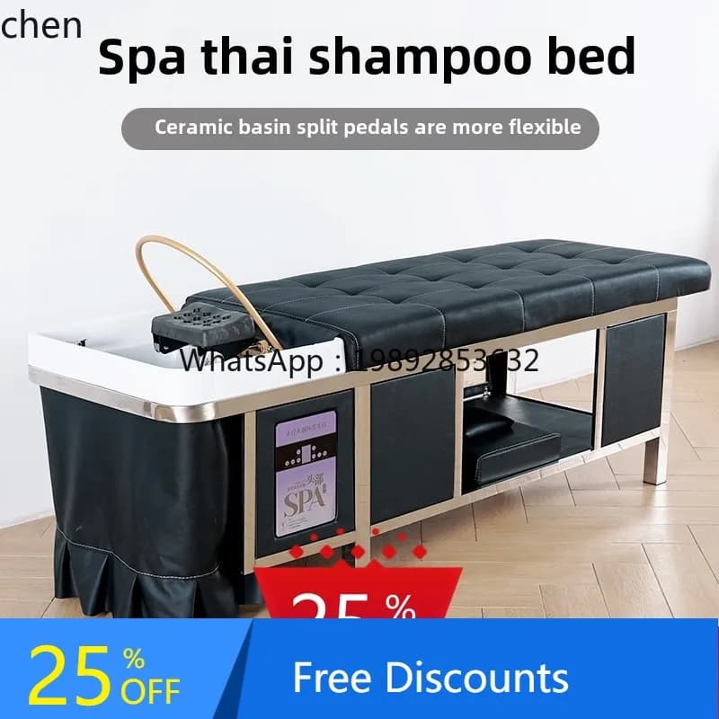 AA Barber Shop Shampoo Bed Ceramic Basin Hairdressing Thai Lying Flat Massage Hair Care Beauty Bed with Water Heater