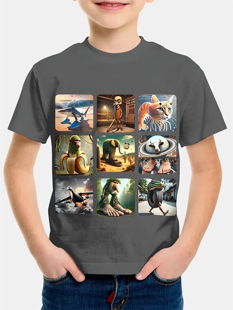Italian Crocodile Fun Emoji 3D Printed T-shirt, Fun Round-neck Gift T-shirt for Men and Women