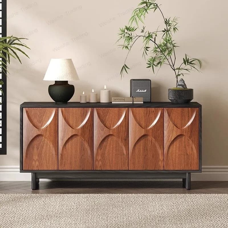 Medieval wooden dining side cabinet multi-layer storage small apartment living room home storage retro foyer entrance cabinet