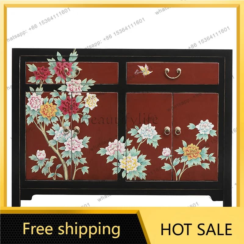 XX. New Chinese style painted antique solid wood entrance foyer decorative side cabinet