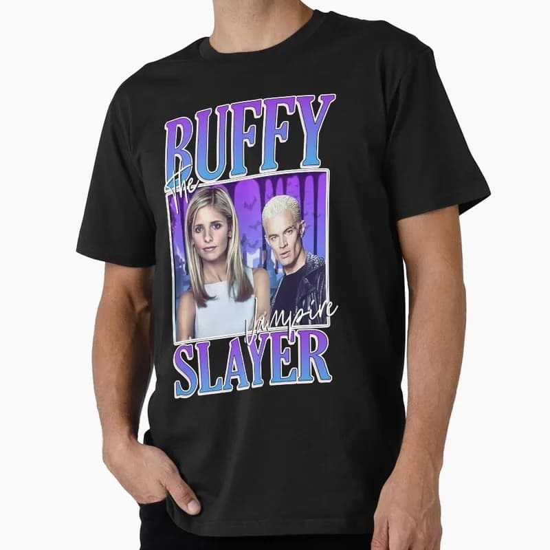Buffy Inspired Graphic T-Shirt, 0811 Vintage Vampire Slayer Print Tee, Retro Horror Series Short Sleeve Casual Shirt US Size Top
