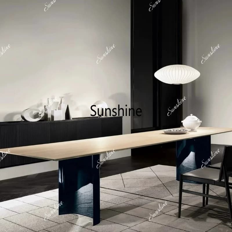 Italian minimalist rectangular solid wood dining table design home desk modern light luxury