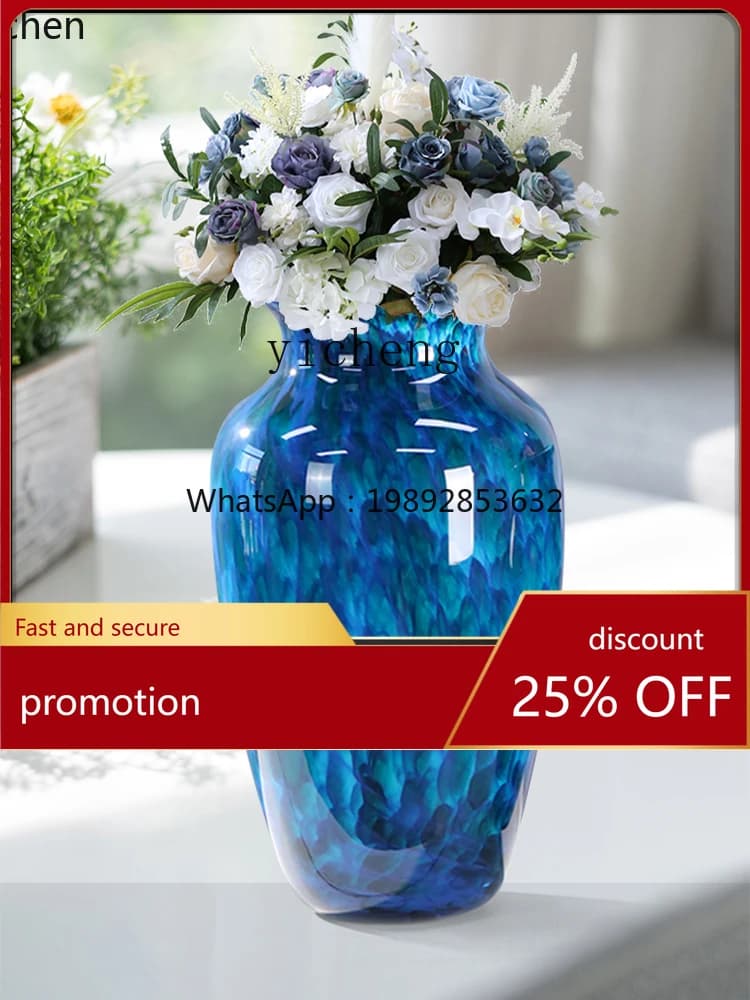 YFY  vase ornament living room enamel glass art blue flower arrangement ceramic high-end crafts