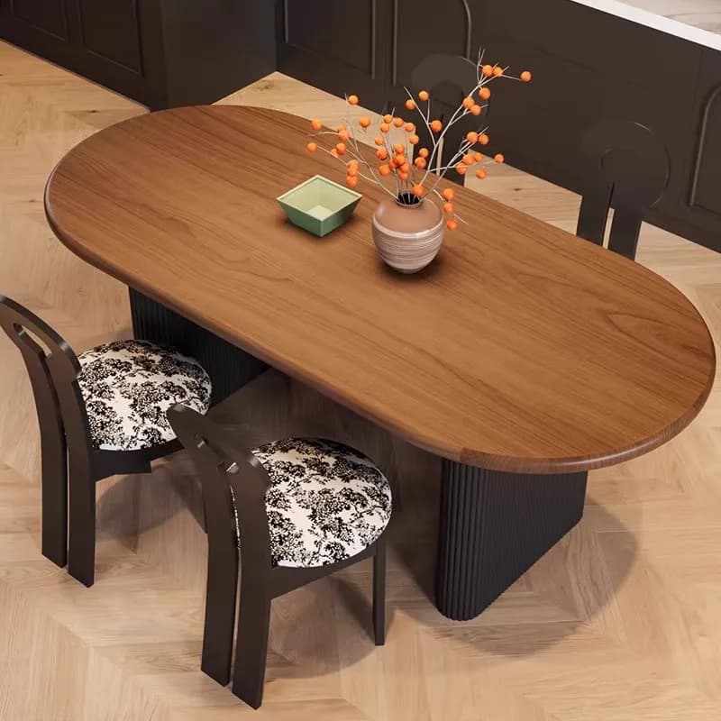 LH1 Vintage Style Oval Solid Wood Dining Table Wabi-Sabi Style Café Table and Chairs Home Dining Table