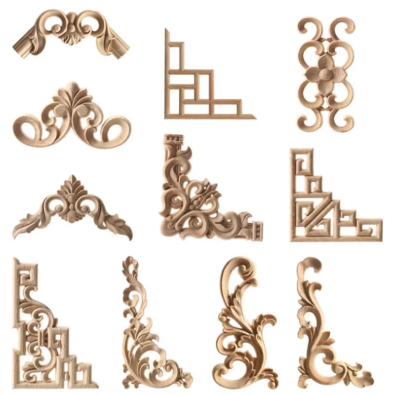 1Pc Chinese Carving Solid Wood Appliques For Furniture Cabinet Unpainted Wooden Mouldings Decal Vintage Home Decor Decorative