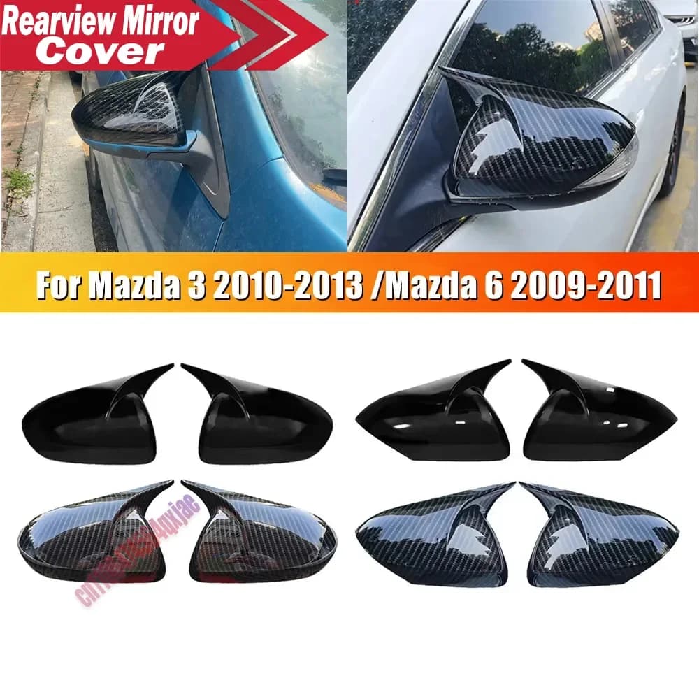 For Mazda 3 2010-2013 Mazda 6 2009-2011 ABS Car Rearview Side Mirror Cover Wing Cap Exterior Door Trim Adhesive Sticker