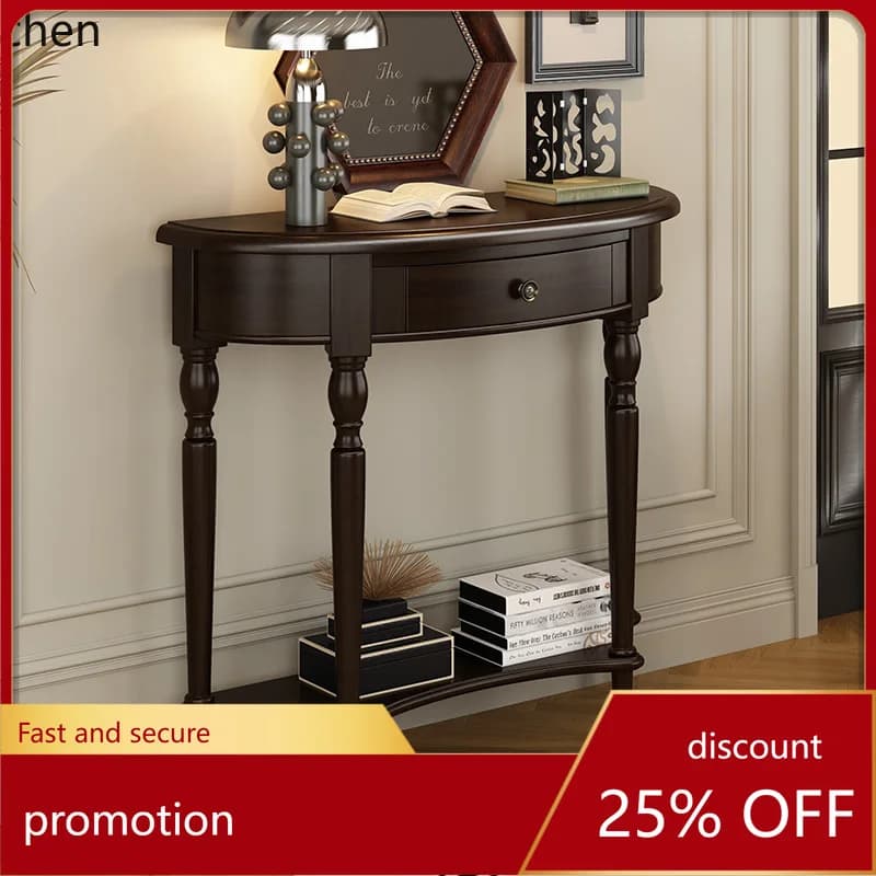 HXL Solid Wood Entryway Hallway Cabinet Living Room Semi-Circular Entryway Table
