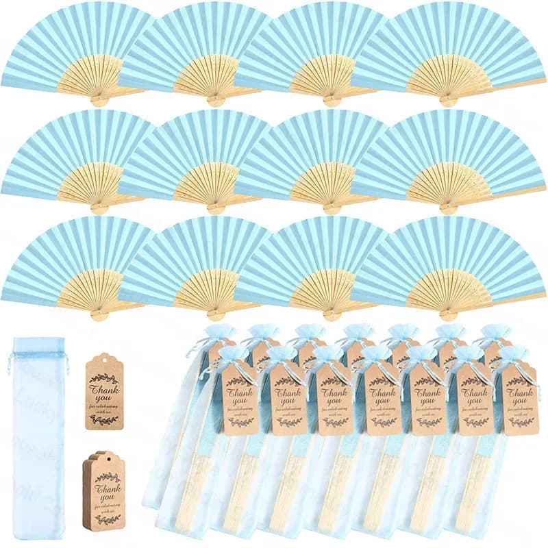 30-120Pcs Wedding Hand Fans Folding Fans for Guest Paper Fans with Gift Bags Thank You Card Bamboo   for Wedding/Baby Shower