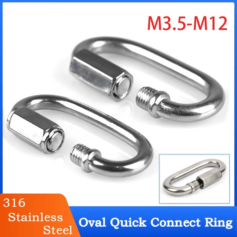 1Pcs 304/316 Stainless Steel Oval Quick Connect Ring Carabiner for Rock Climbing Safety Snap Hook Chain Link Lock Buckle M3-M14