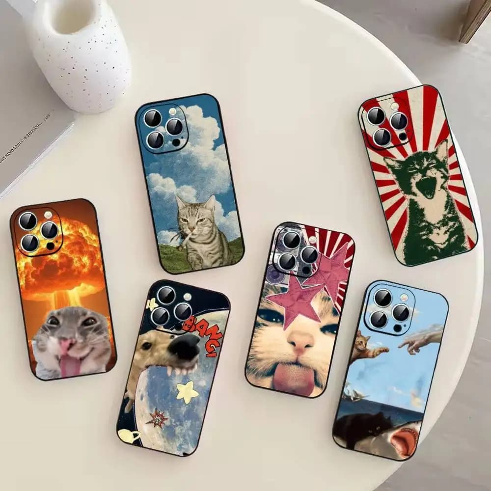 Cute Pet Cat memes Phone Case For iPhone 17,16,15,14,13,12,11 Plus,Pro Max,XS,Soft Silicone Black Cover