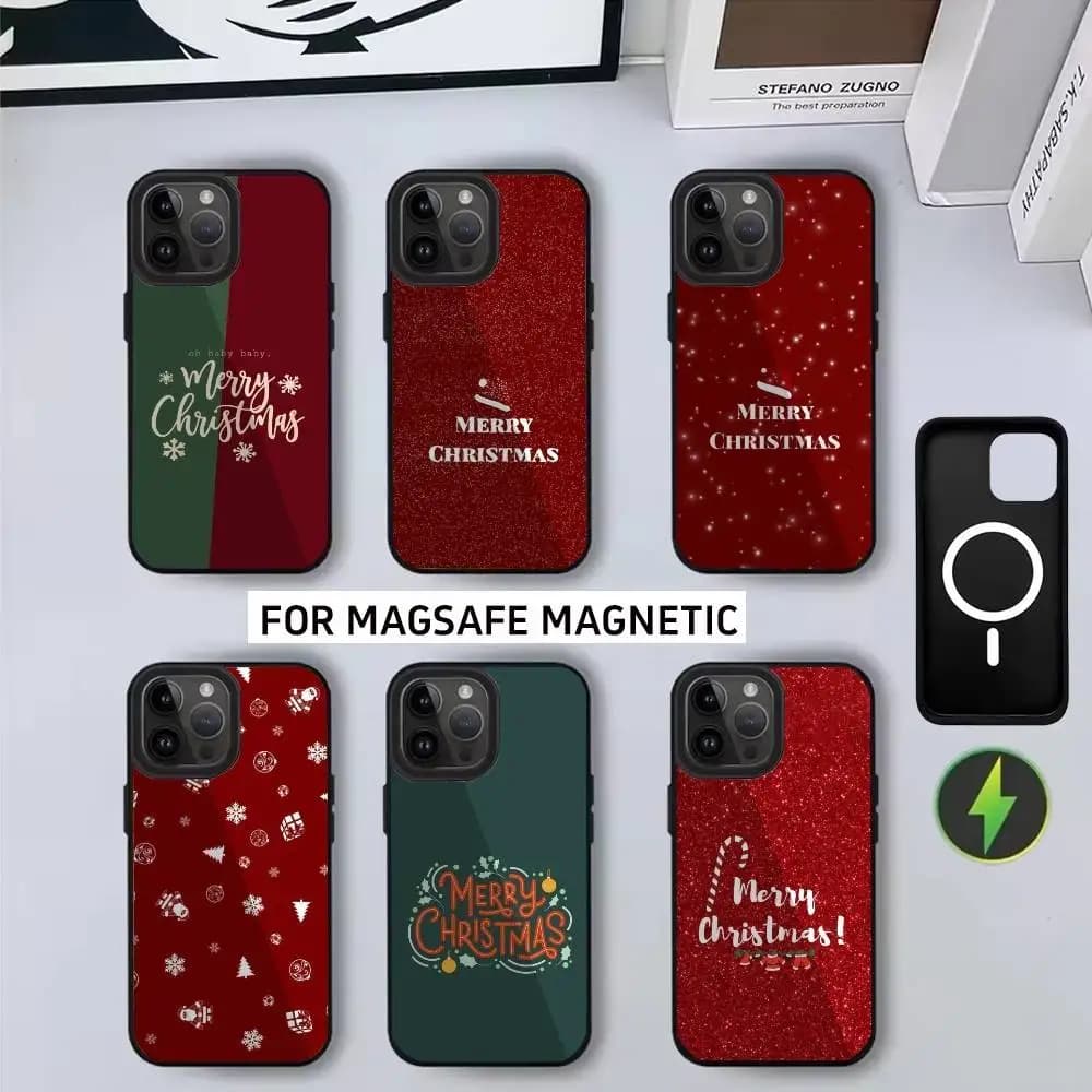 Merry Christmas Minimalist style Phone Case For iPhone17,16,15,14,13,12,11 Plus,Pro Max Magnetic For Magsafe Wireless Charging