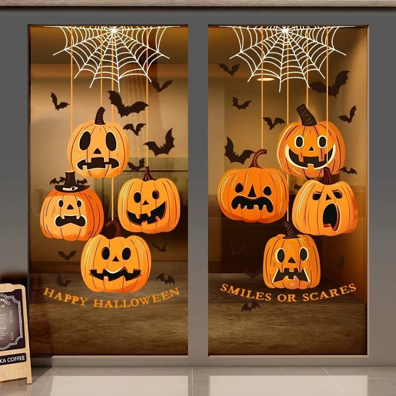 Halloween Static Cling Window Decals – Glass Door Decor for Jewelry Clothing Stores, Perfect for Holiday Window Display Setup