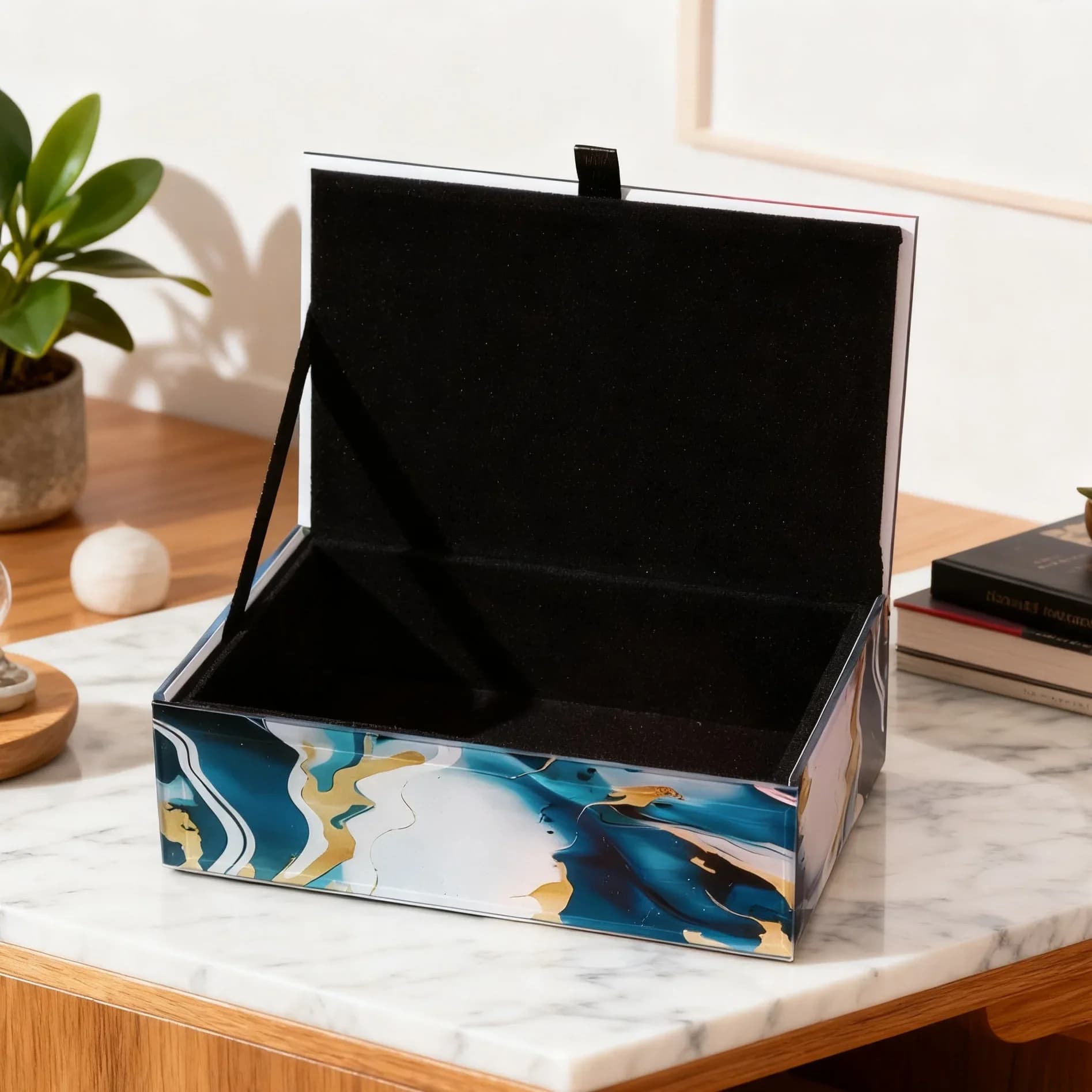 CLL Blue Danube Marble Jewelry Box Beauty Storage Box Hot Selling Glass Jewelry Box