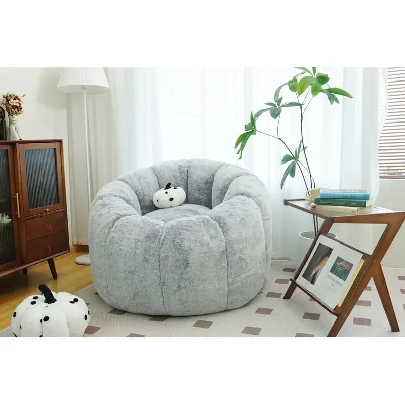 Comfortable Faux Fur Living Room Sofa Large Compressible High Density Foam Bean Bag Sofa Singles Sofa