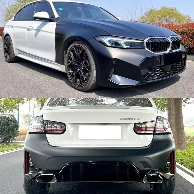 New Full Set Upgrade Gloss Black Bodykit F30 to G20 LCI 2023+ Sport Bumper with Light for 3 Series