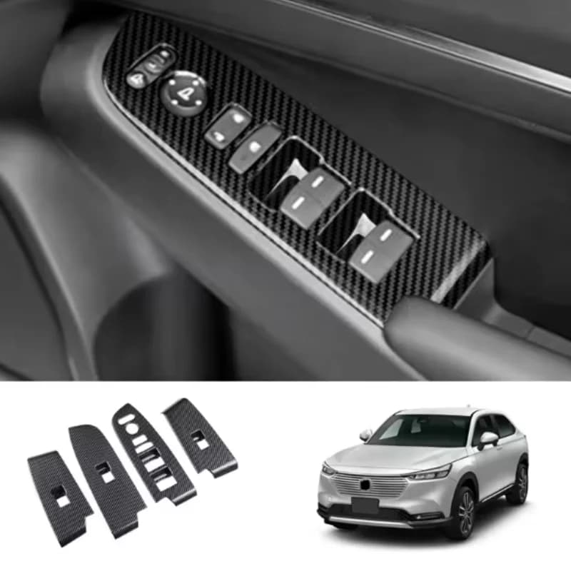 ABS Carbon Fiber Window Glass Lift Button Trim Switch Cover Door Armrest Panel Sticker For Honda HRV HR-V Vezel 2022-2023