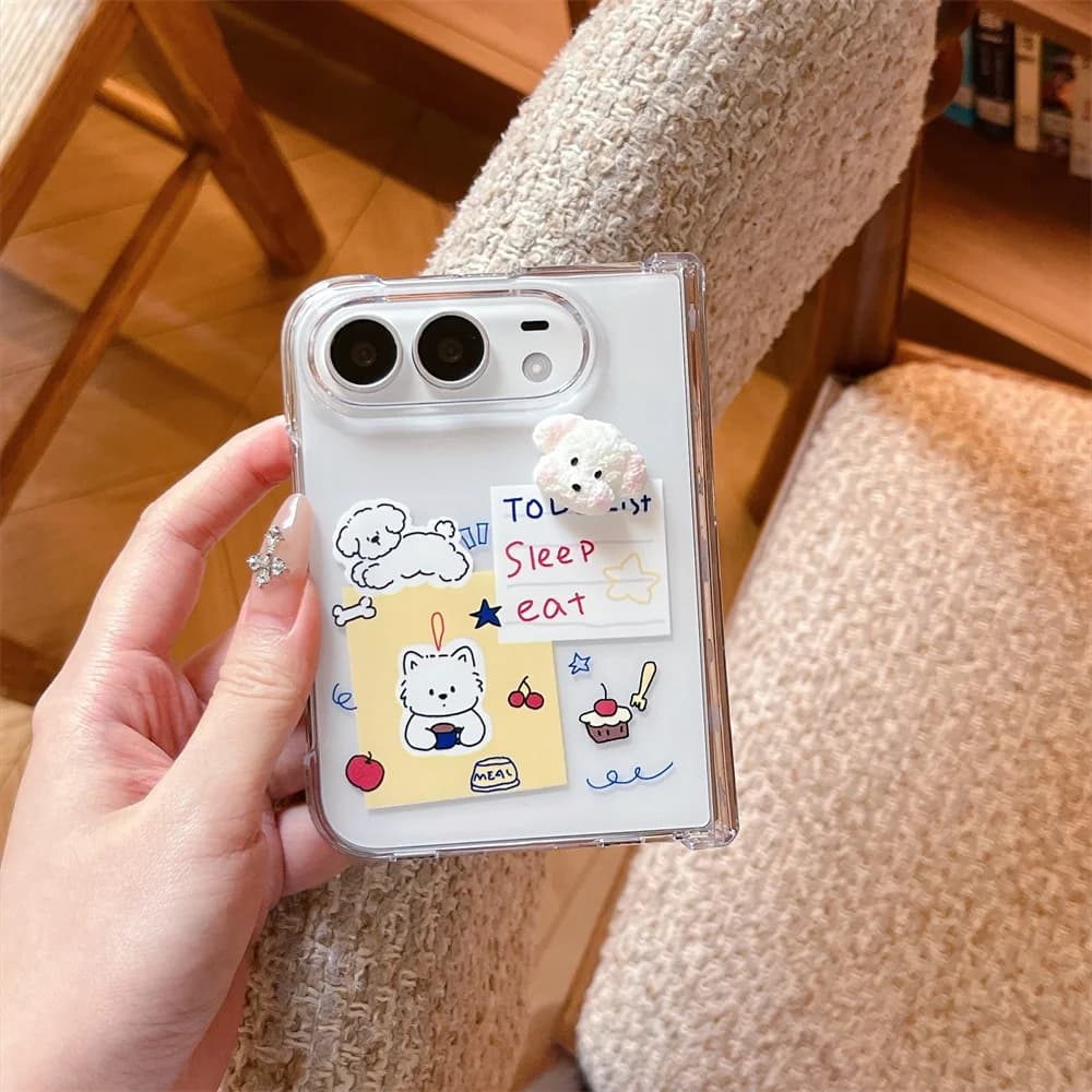 Fashion Korean Ins Cute 3D Puppy Cartoon Phone Case For iPhone Duo Cover Kawaii Anti-Fall Protective Case With Charm
