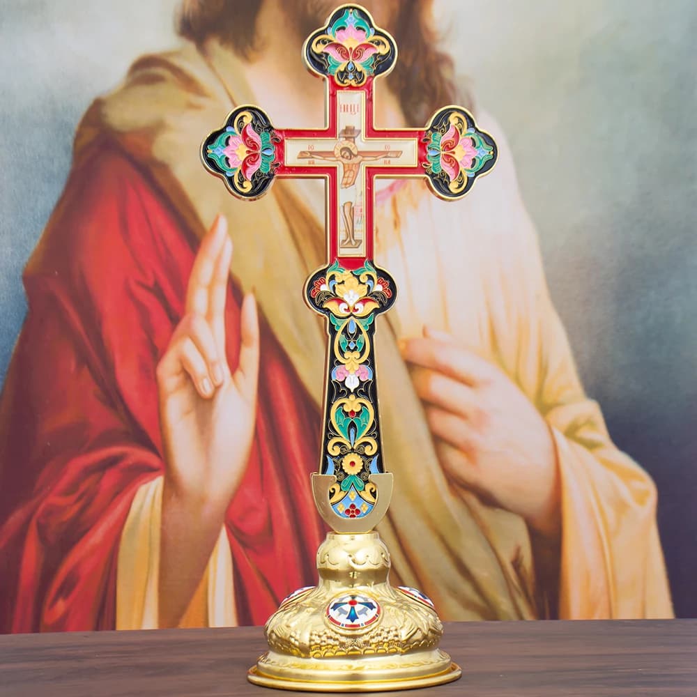 HTISOK Orthodox Golden Cross Icon of The Passion of Jesus Church Ornaments Home Altar Decorations Religious Festival Gifts