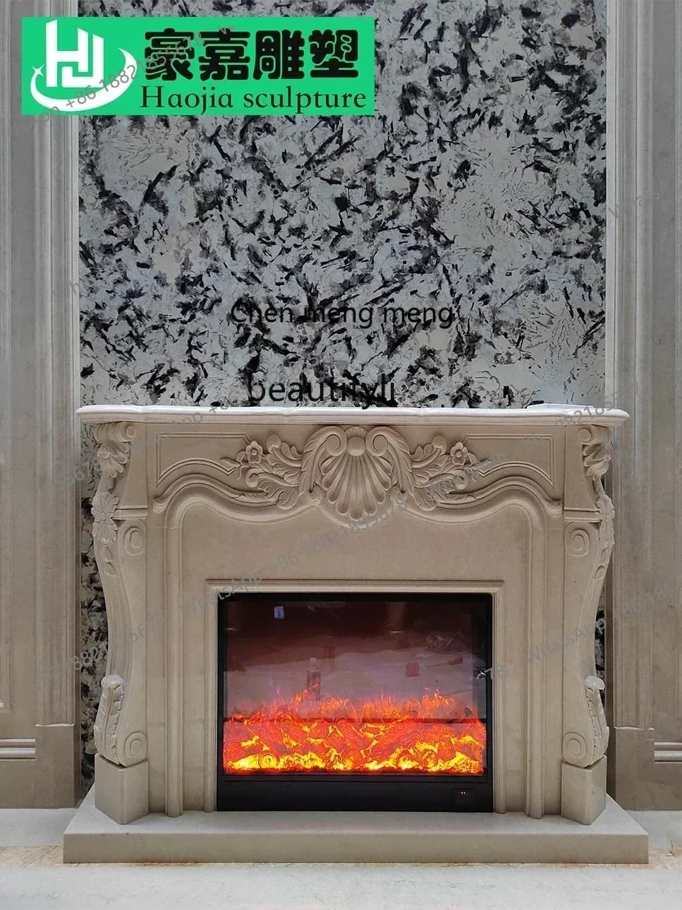 Y183FF cqyMarble Mantelshelf Beige Interior European Background Wall Hallway French Modern Stone Curio Cabinet