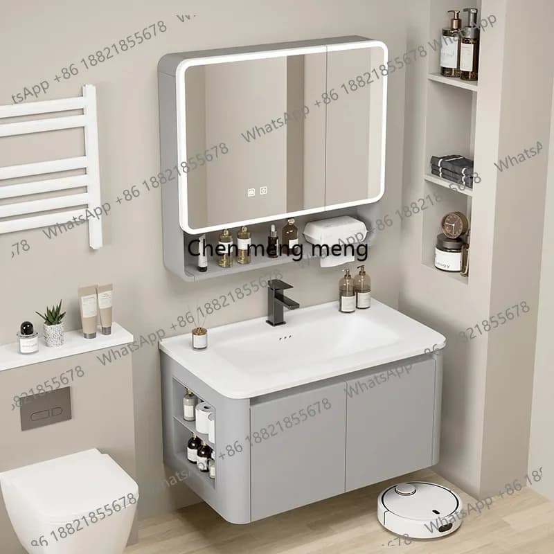 E136 Thickened honeycomb aluminum bathroom cabinet storage bathroom aluminum alloy arc smart mirror cabinet
