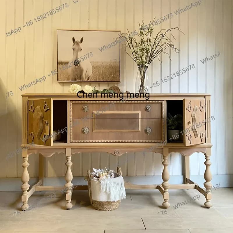 E182 French vintage carved solid wood entrance cabinet vintage style partition log sideboard