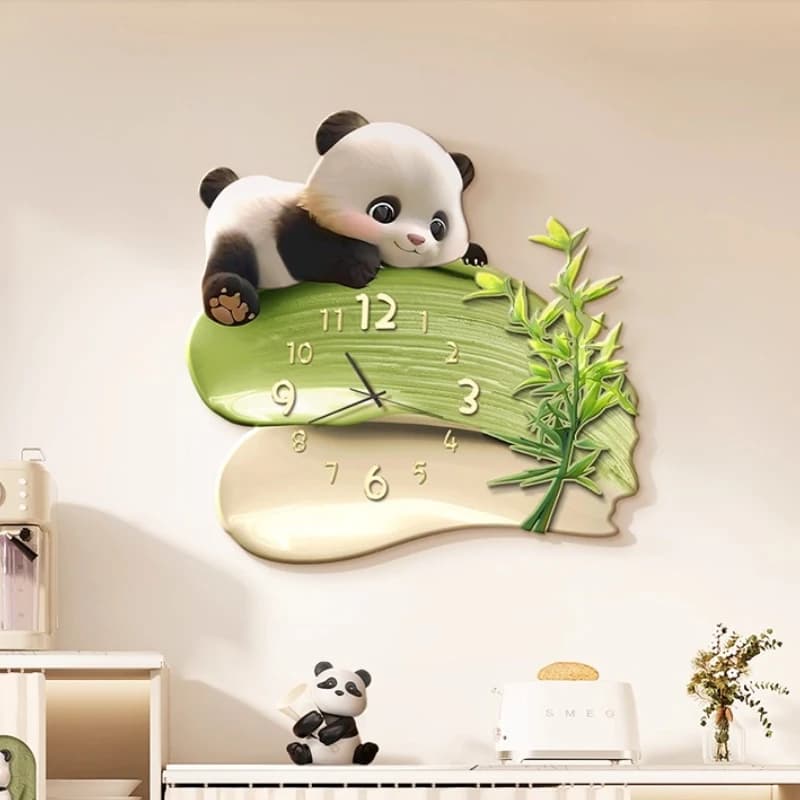 Cream Panda Living Room Wall Clock Restaurant Clock Mural Lamp Watch Room Decorations Corridor LED Mute Wall Clock Home Decor