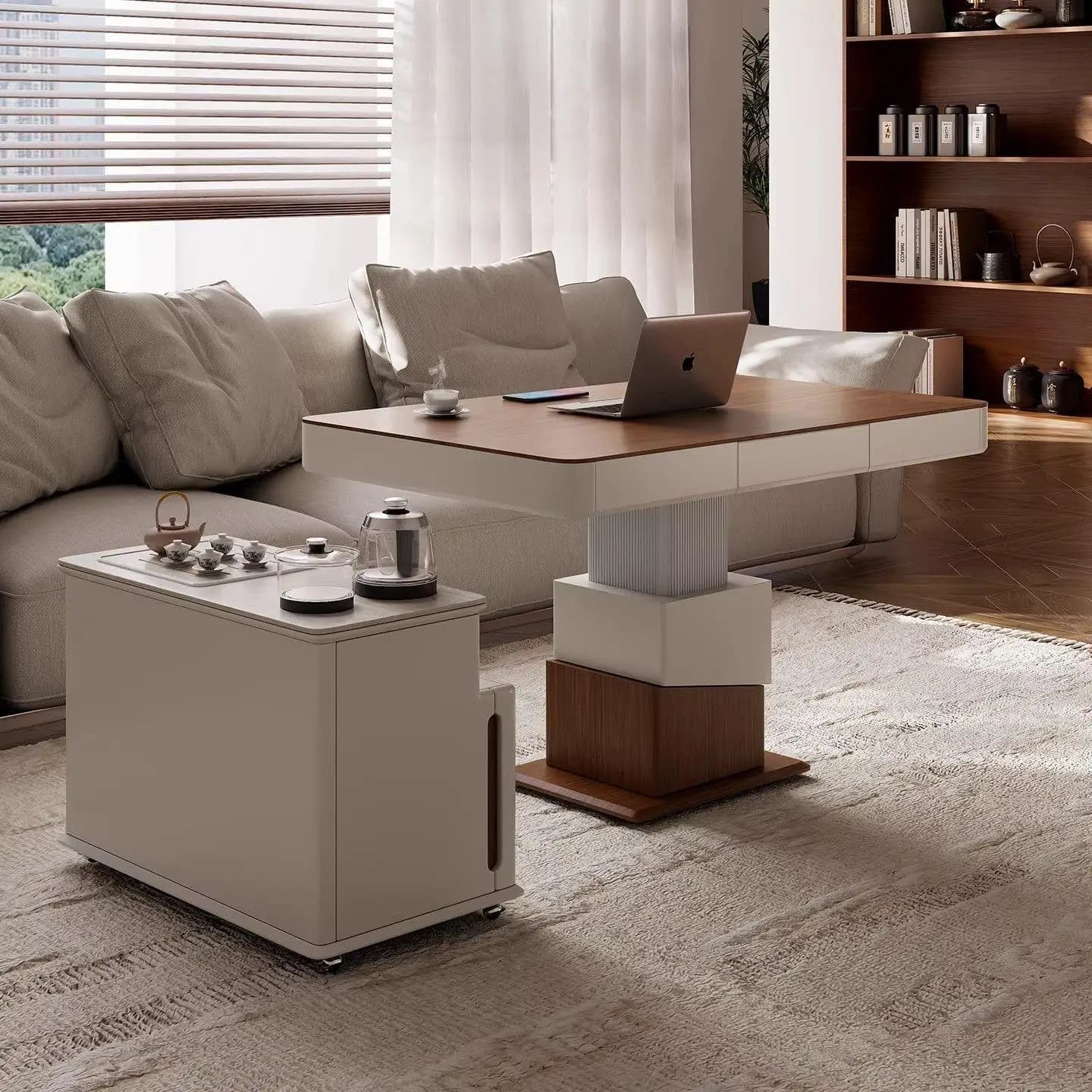 HYS lifting coffee table tea integrated combination living room home antique movable tea table dual-purpose lifting
