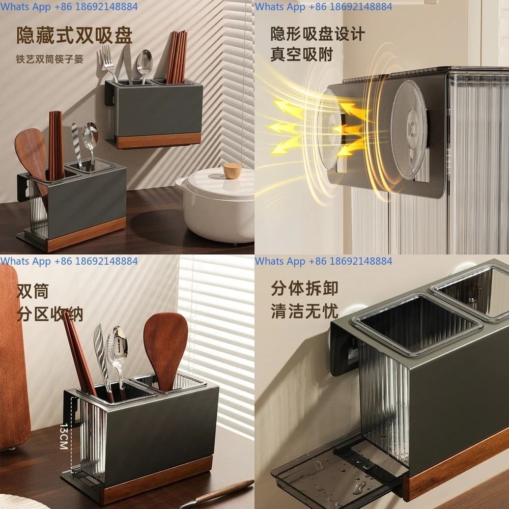 Kitchen Storage Rack for Spoons and Chopsticks Retro Wall Mounted Drainable Moisture Proof Chopstick Holder