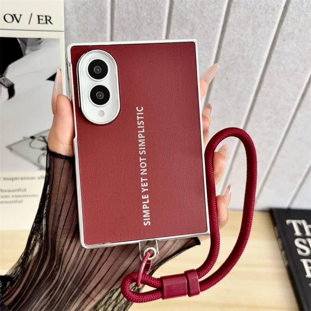 Classic Modern Simple Letter Electroplated Frame PU Phone Case for Samsung Galaxy Z Fold 8 Ultra -3 Wrist Strap Protective Cover