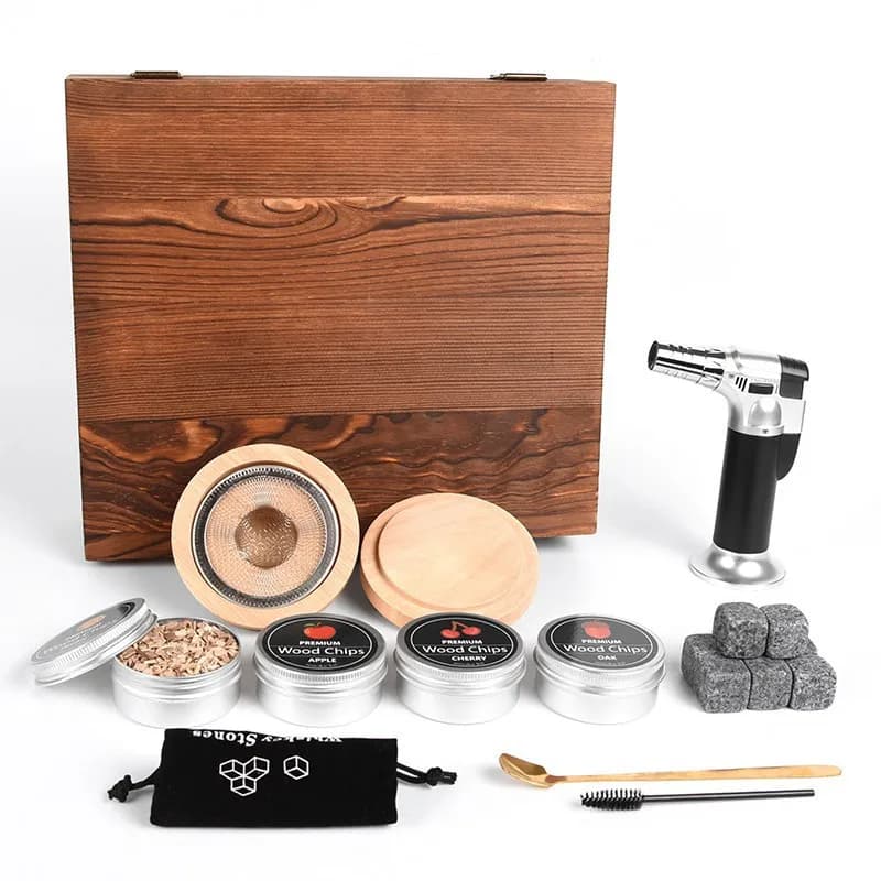 Spot Wooden Box Cocktail Smoker Gift Box Set Bar Bartending Whiskey Ice Wine Stone Beech
