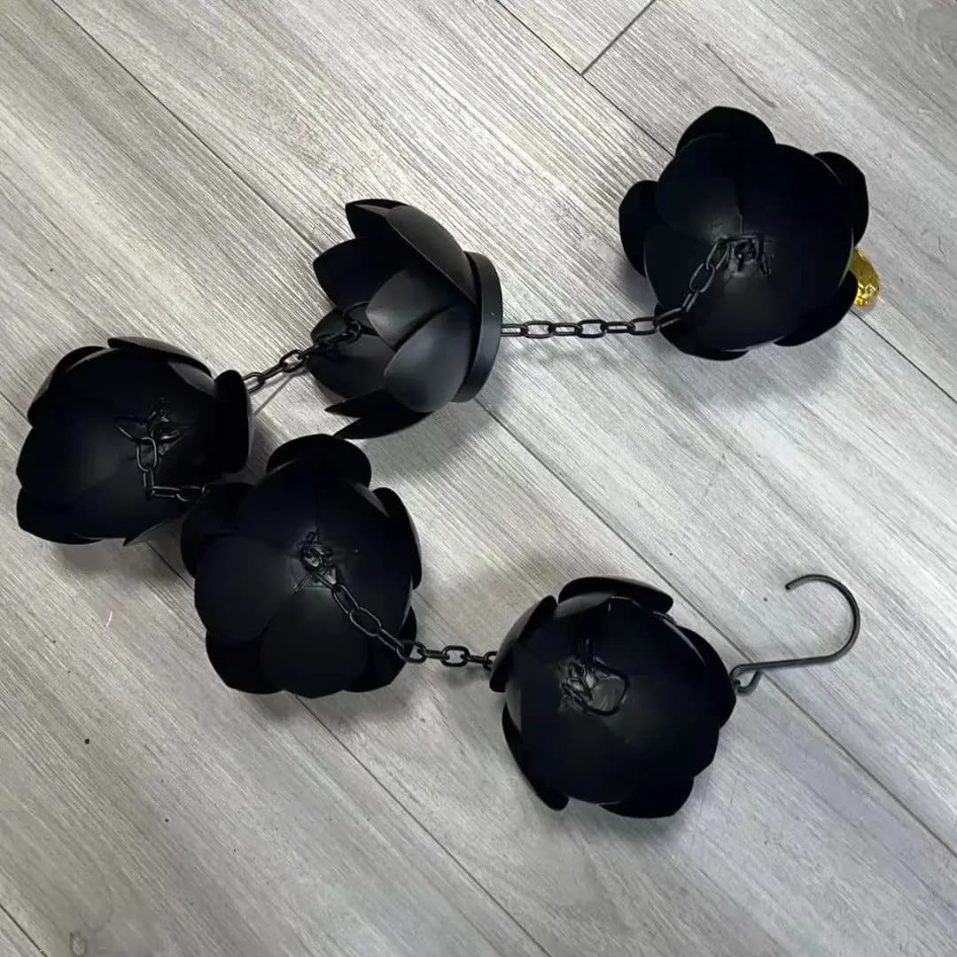 Outdoor Metal Lotus Rain Chain for Garden Yard - Decorative Downspout Replacement Drainage Rust-Resistant Hanging Water Decor