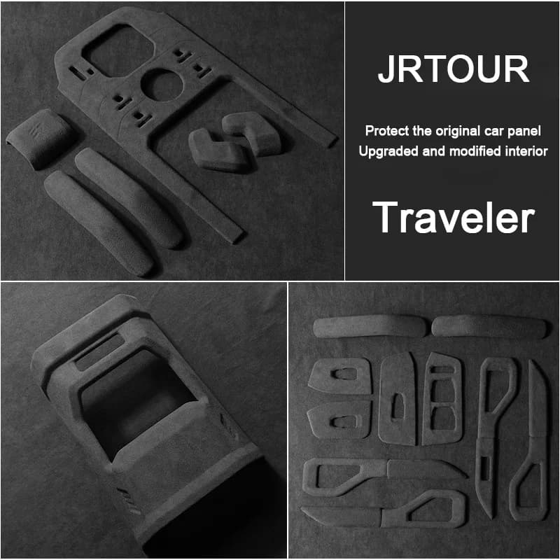 For Jetour Traveler T2 2023 2024 2025 Suede Fabric Central Armrest Cover Car Door Handrail Strip Rear Air Outlet Cover
