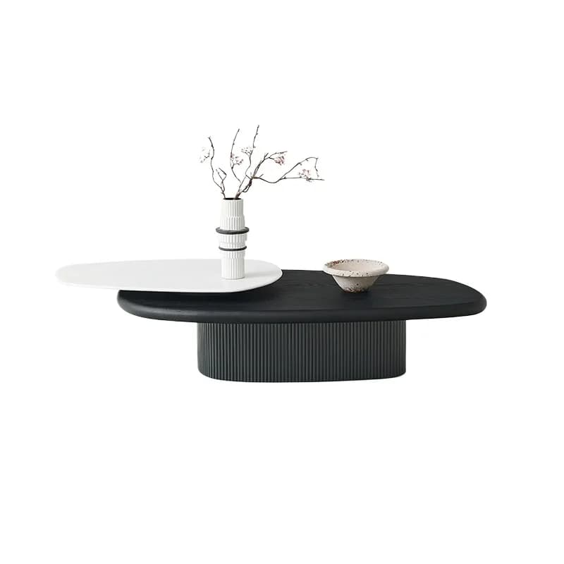 LH minimalist splicing rock slab coffee table living room black and white contrasting color solid wood coffee table