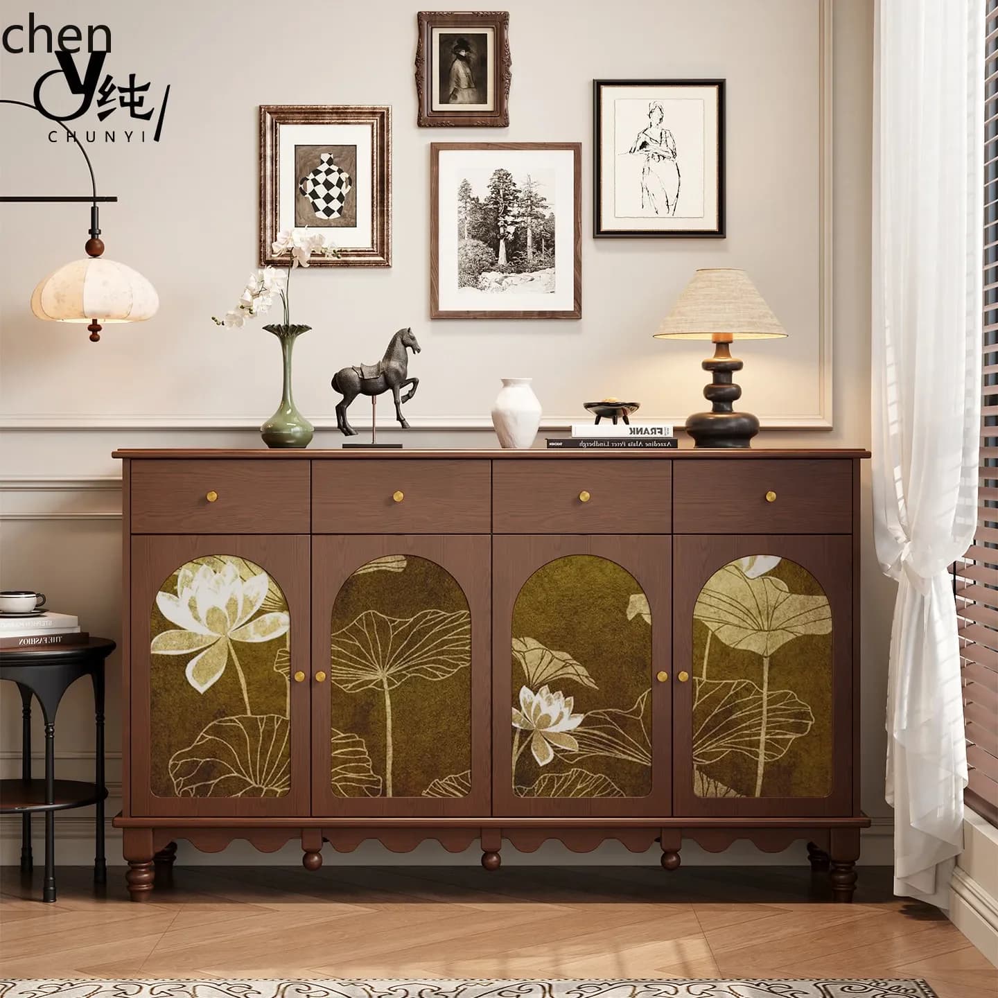 TQH7.2 Vintage Style Solid Wood Sideboard Shoe Cabinet Integrated Entryway Cabinet Living Room Wall Storage Cabinet Chest