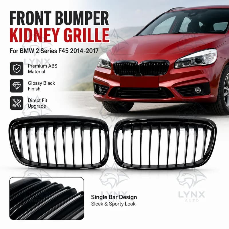 For BMW 2 Series F45 2014-2017 Single Bar Glossy Black Single Line Front Bumper Radiator Grille Upgrade