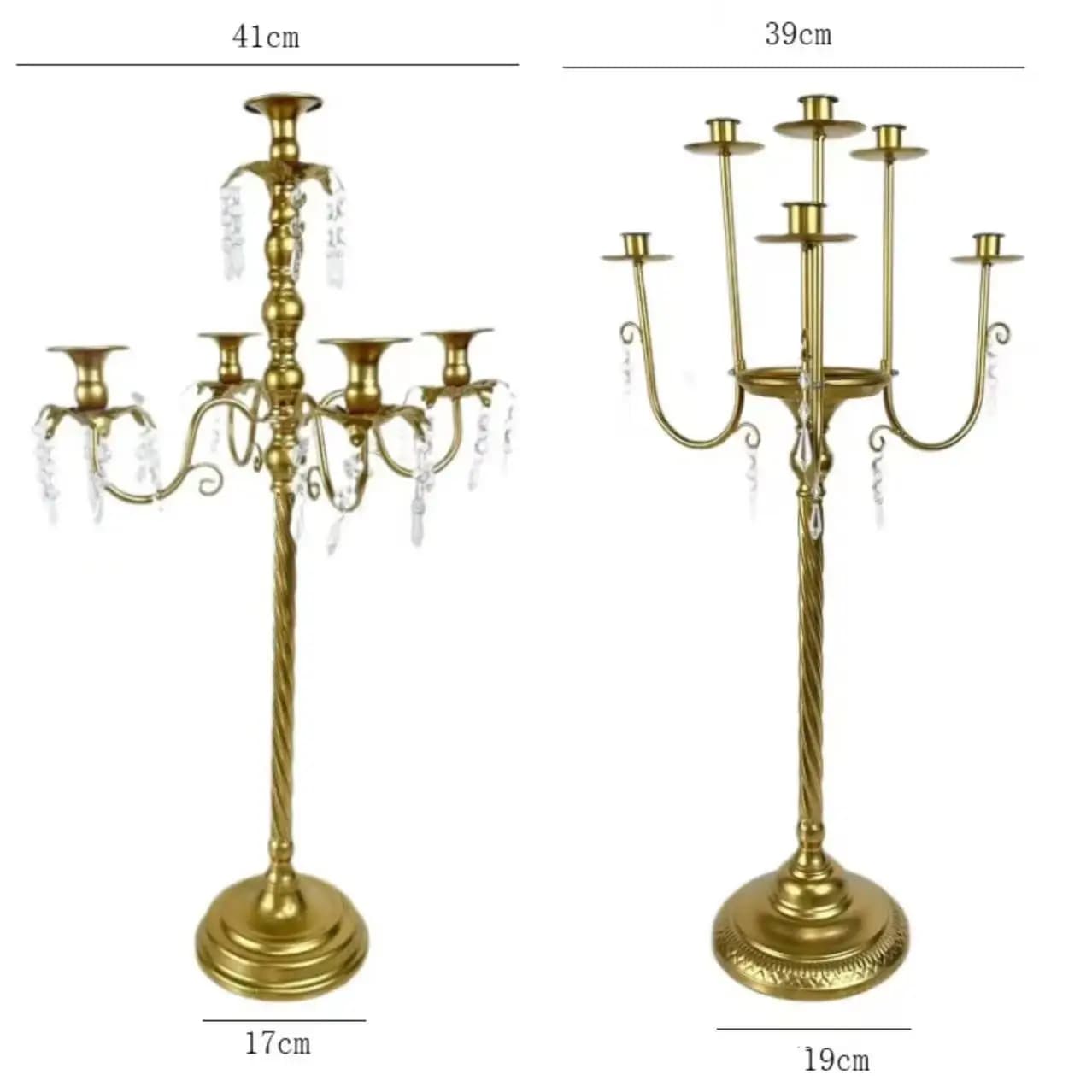 European Retro Gold Candle Holder with Multiple Heads and Crystal Pendant, Wedding Dining Table Centerpiece Showcase Candlestick