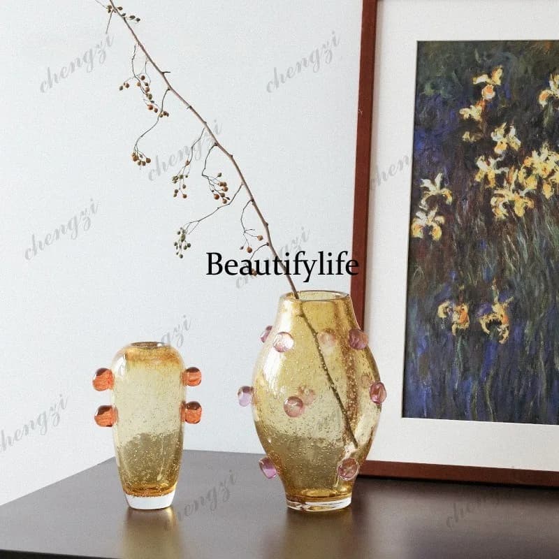 Light luxury Nordic wind glass vase ornament living room flower arrangement dining table entrance, glass color