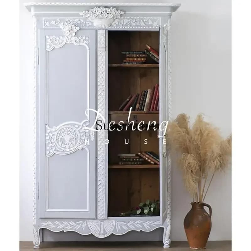 French retro old solid wood wardrobe double door hand-carved palace storage cabinet can be customized  FT