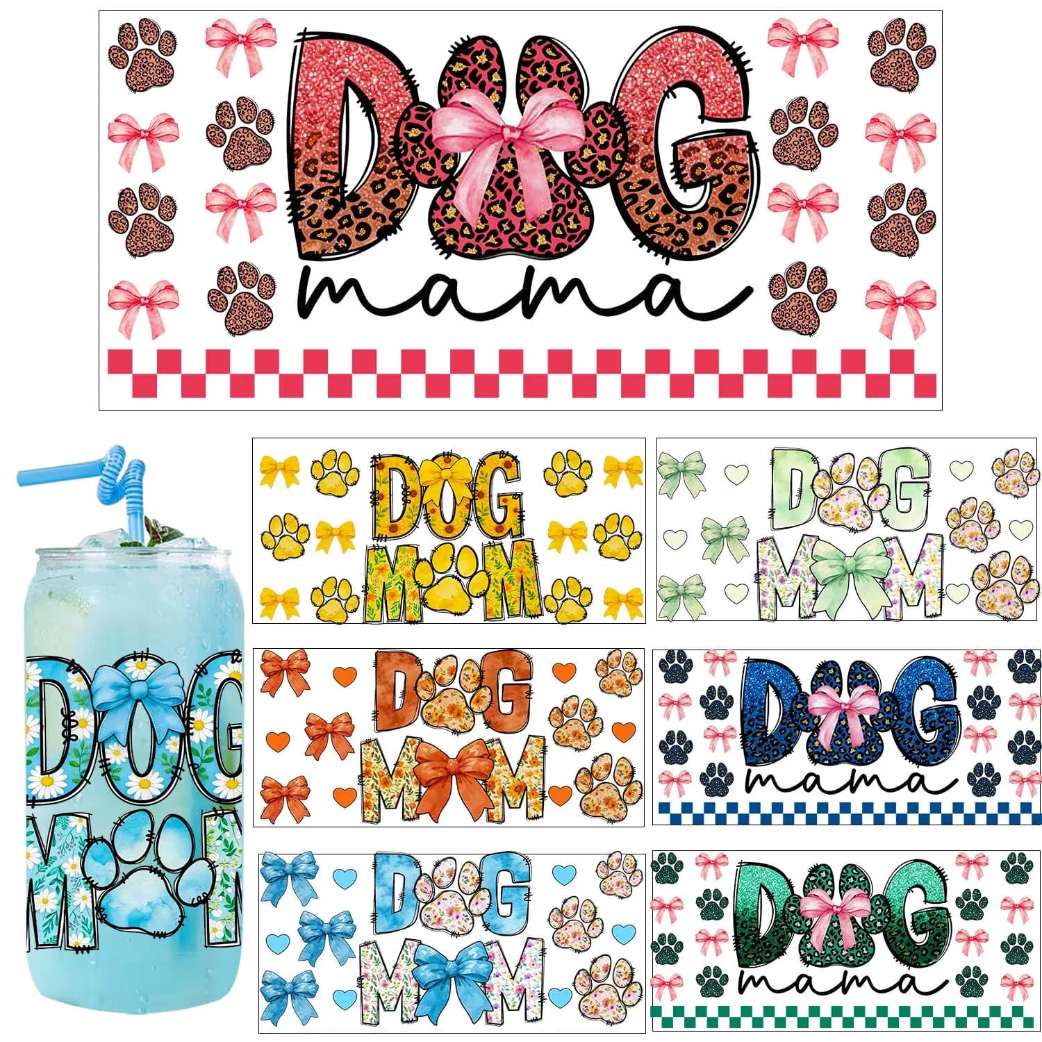 Cute Dog mom Cats mom Style UV DTF Transfer Sticker DIY Decals 3D transfers uvdtf stickers 16oz uv dtf cup wraps