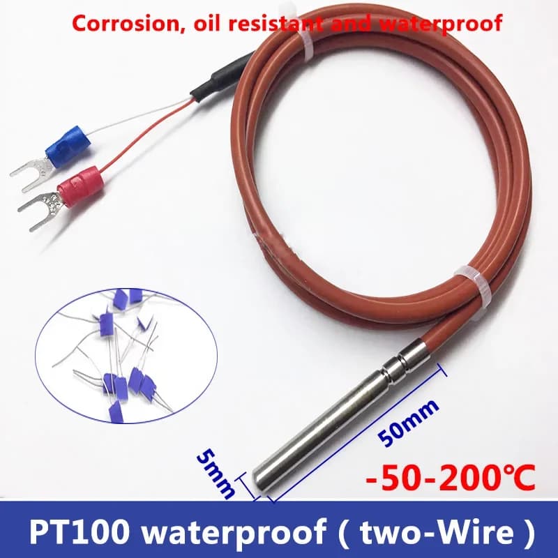 PT100 Immersion Temperature Sensor with Two-Wire Platinum Thermal Resistance Silicon Cable Protection for Measuring Temperature