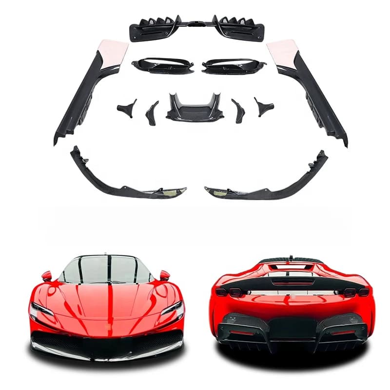 High-Quality OEM Dry Carbon Fiber Body Kit Front Lip Canards Air Intakes Side Panels Rear Spoiler Diffuser for Ferrari SF90
