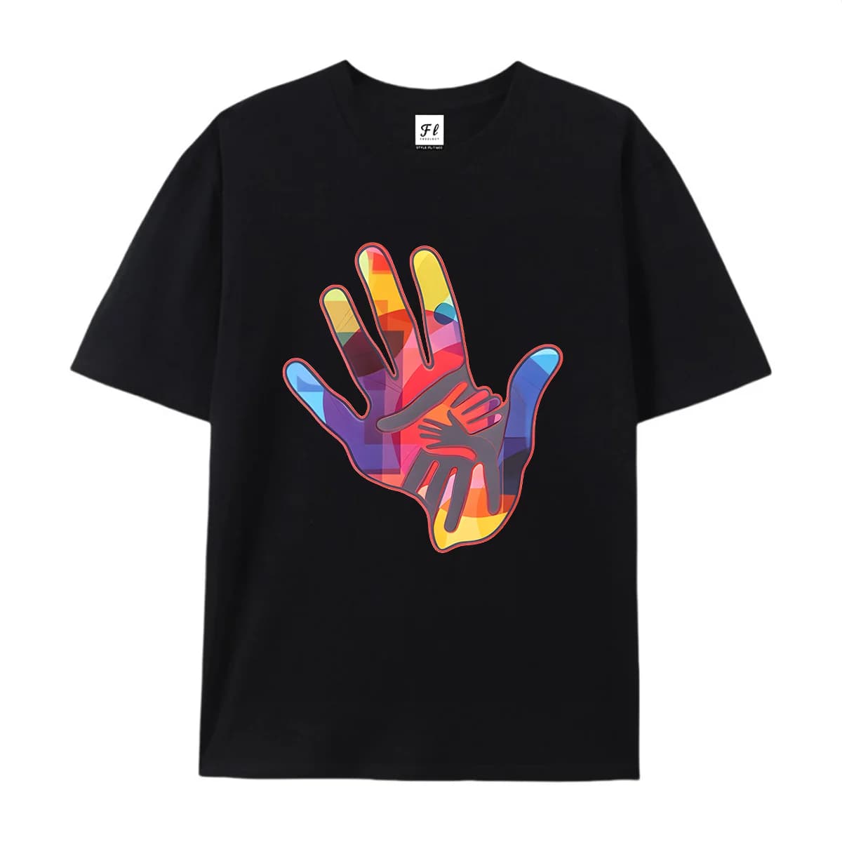 Men Short Sleeve T Shirt Colorful Layer Hand Print Graphic Tees Family Hand Silhouette Art Casual O Neck Summer Tops for Guys