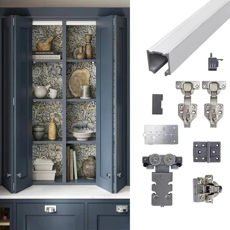 High Quality Folding Double Attachment Slide System Hardware for Internal Bi-Folding Closets and Cabinet Door Fixation Kits
