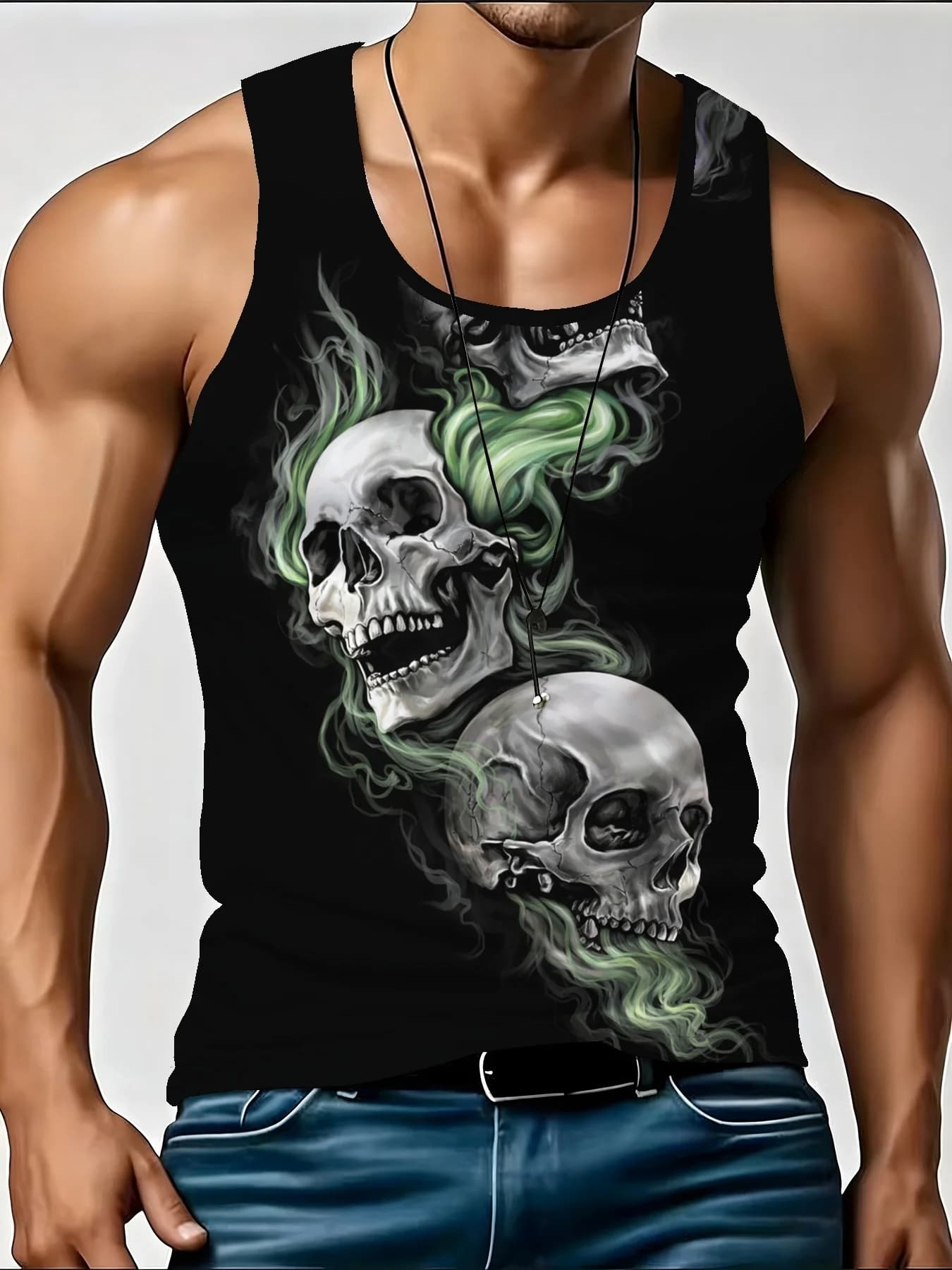 Skull Flame Graphic Tank Top Men’s Sleeveless Fitness Streetwear Casual Workout Vest Polyester Material Summer Thin Version