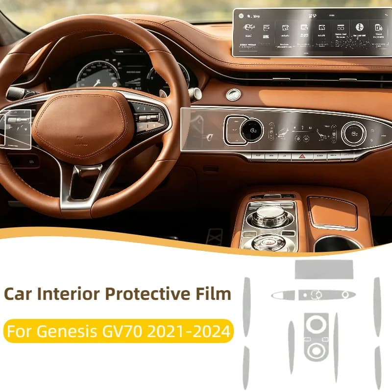 TPU Transparent Protective Film For Genesis GV70 2021-2024 Car Dashboard Navigation Center Console Protection Film Anti-scratch