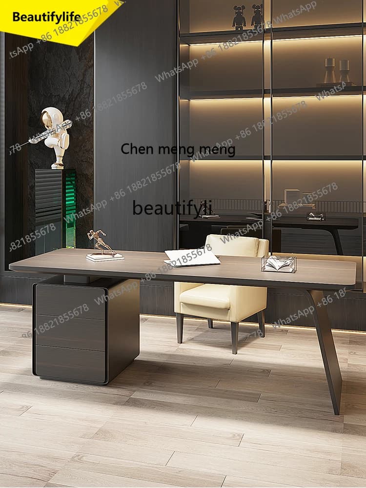 E153  Italian Minimalist Light Luxury Study Desk Home Living Room Solid Wood Computer Desk High-End Office Desk for Boss