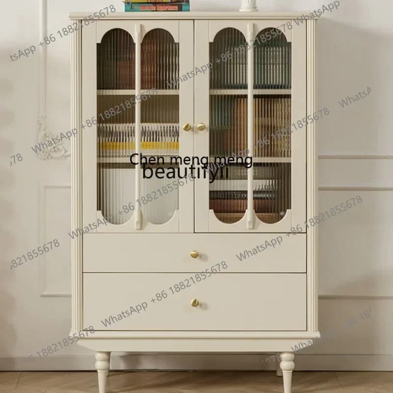 ss 8350  Double Door Wine Cooler Solid Wood Glass Cabinet Decorative Cabinet Side Cabinet American White Living Room Furniture