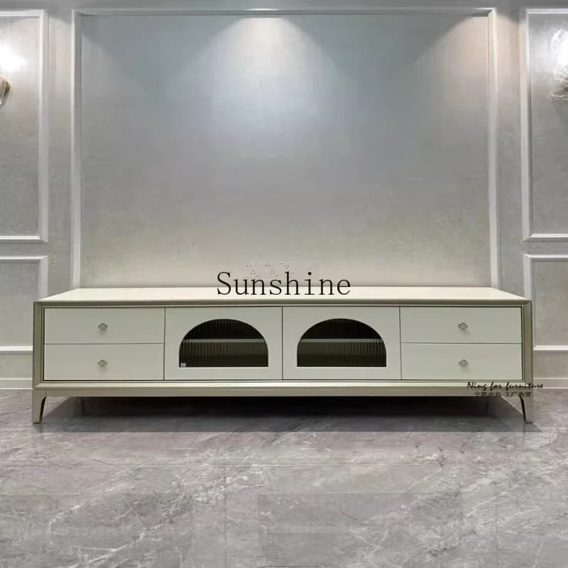 American all-solid wood cream wind TV cabinet Changhong glass door light luxury storage floor cabinet